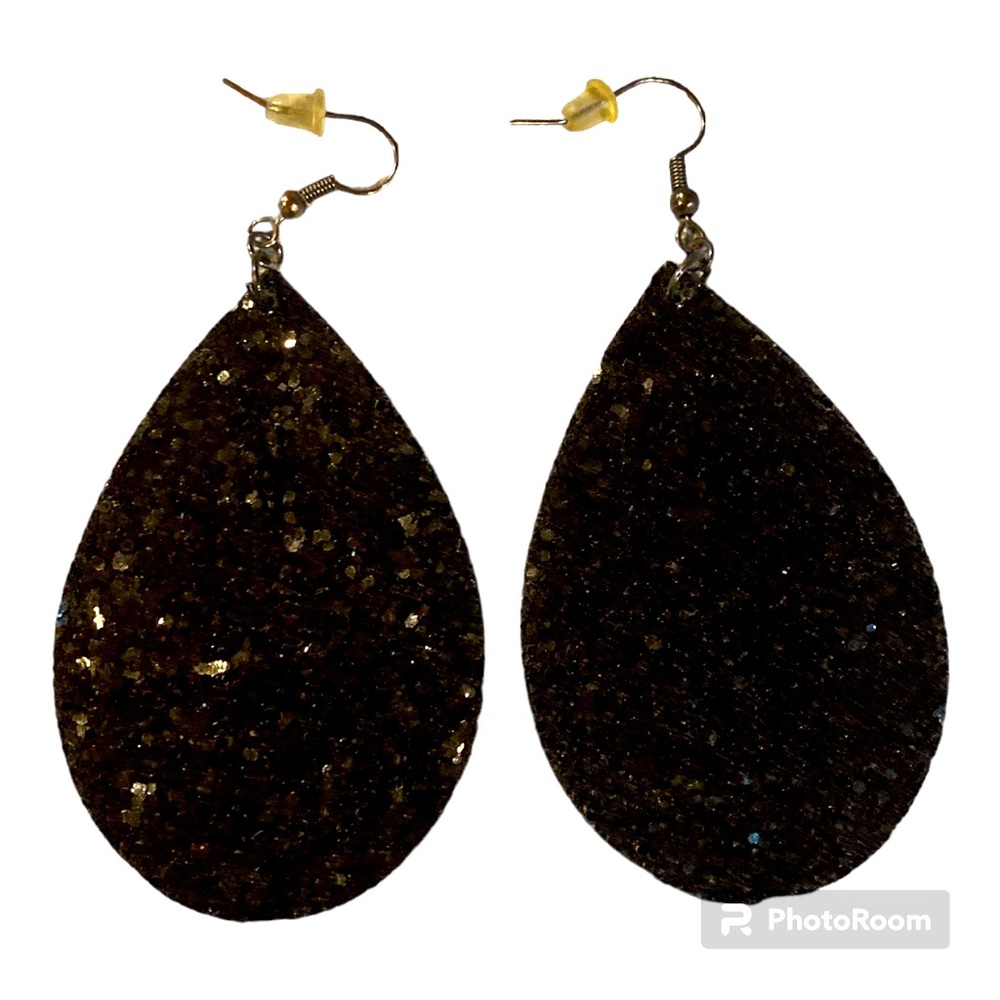 Black Glitter Teardrop Earrings